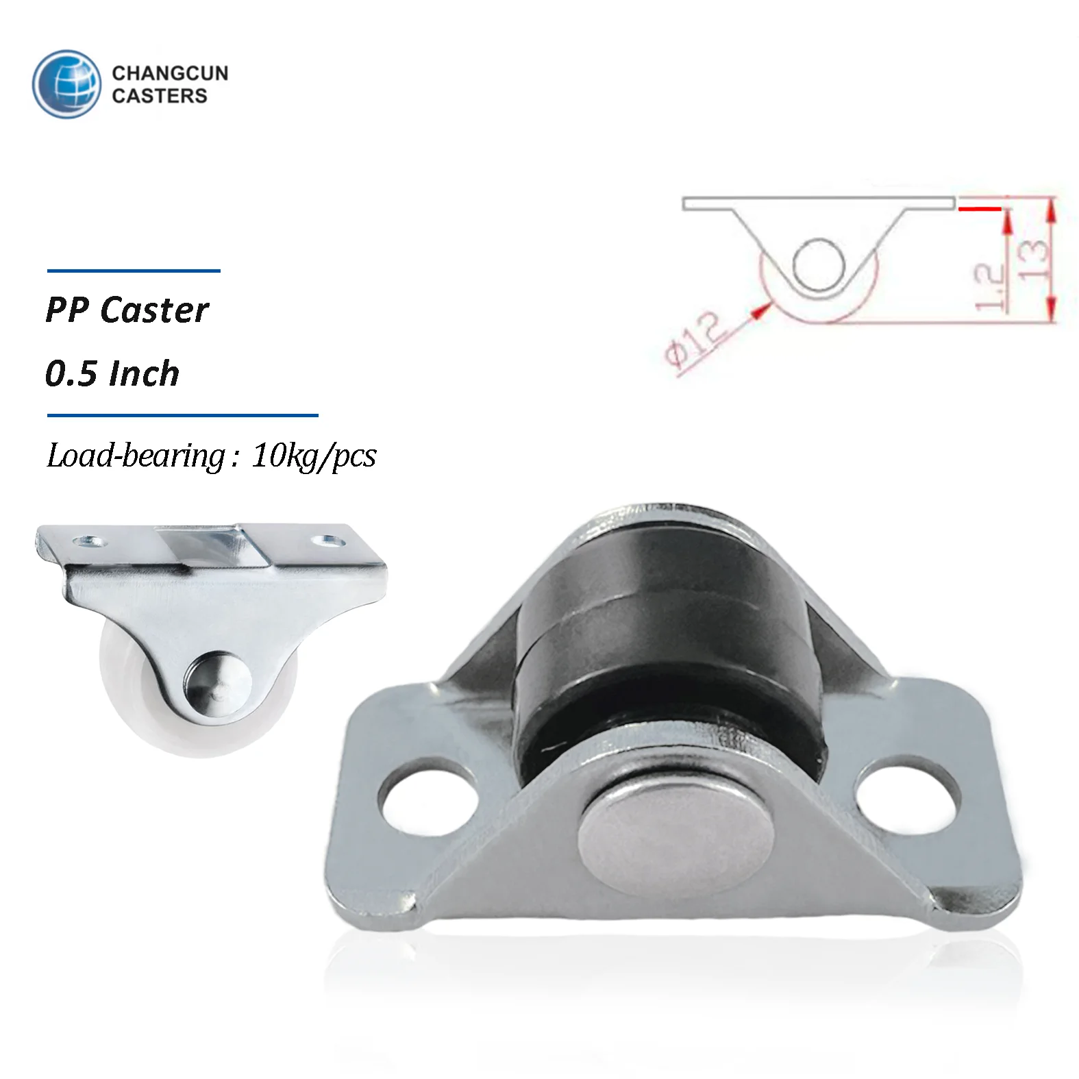 0.5 Inch Mini Caster Universal PP Guide Wheel Furniture Drawer Small Caster Wheel Castor Concealed