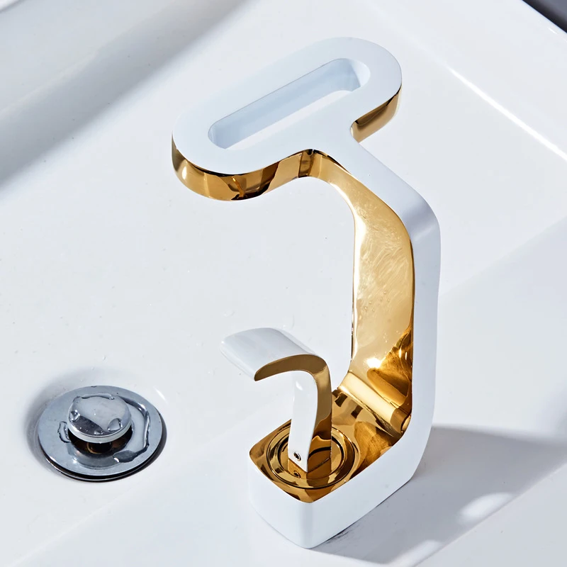 New design cold basin faucet waterfall white single handle Mixer Tap gold tabletop wash basin bathroom sink hotel basin tap