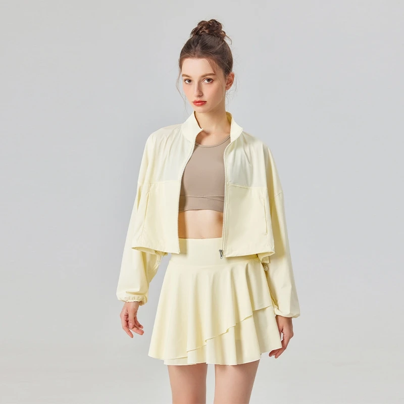 Aoyema Customization Fashion Yoga Sets Fitness Women Sport Wear Jogger Short Set Zip Sweatshirt and Skirt Suits For Women