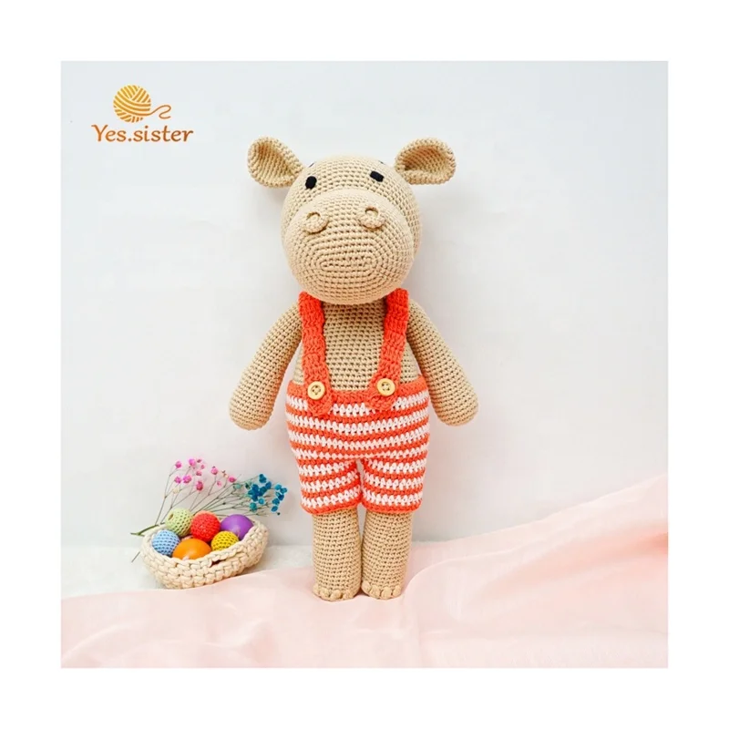 Handmade Soft Stuffed Animal Baby Plush Crochet Doll Amigurumi Custom Knitted Hippo