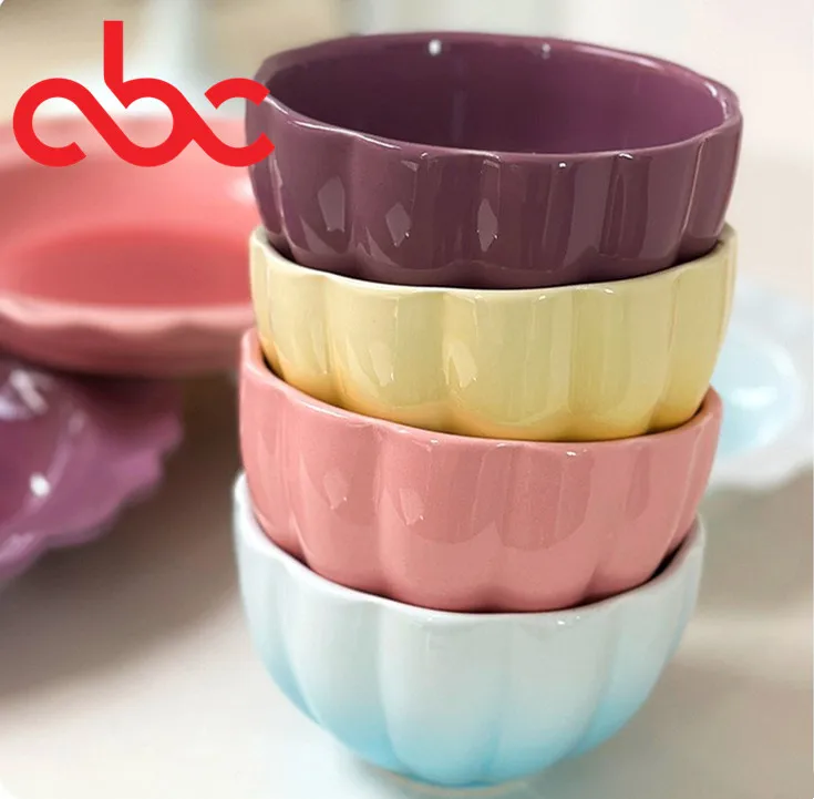 Nordic Style Porcelain Rice Bowl Mini Ceramic Bowl Solid Color Pumpkin Bowl Pink White Gray