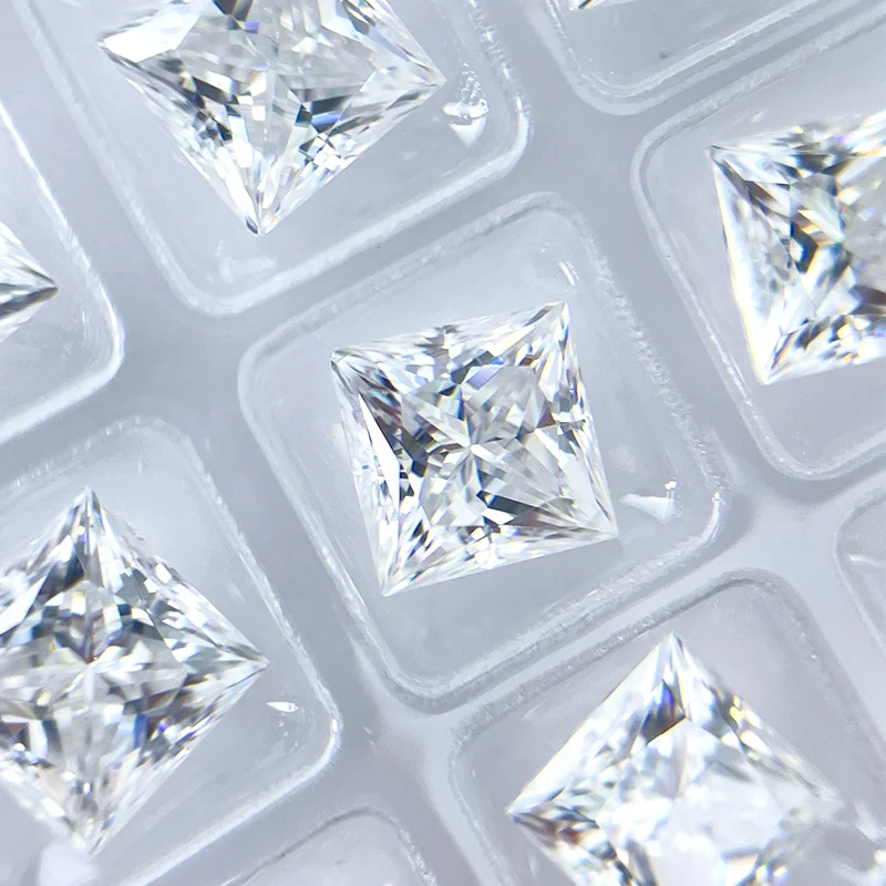 Wholesale Flawless D Color VVS1 Princess Cut Loose Moissanite 3-8mm Square Shape Synthetic Gemstone for Jewelry Making