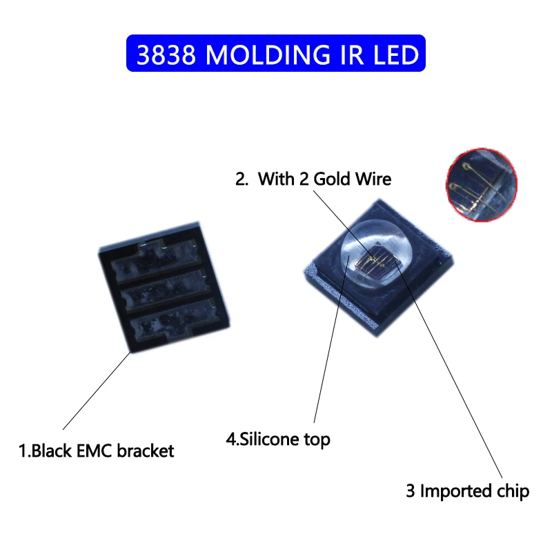Source Factory High Power LED 810nm 850nm IR Infrared SMD 3838 Diode EMC 90 Degree for Outdoor Lighting