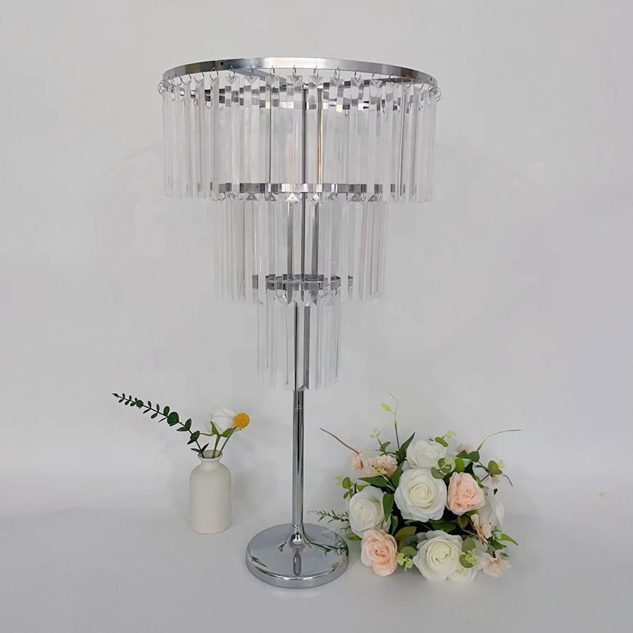 3 Tiers Iron Metal Flower Stand Tall Artificial Flower Centerpiece with Light for Weddings Parties Birthdays