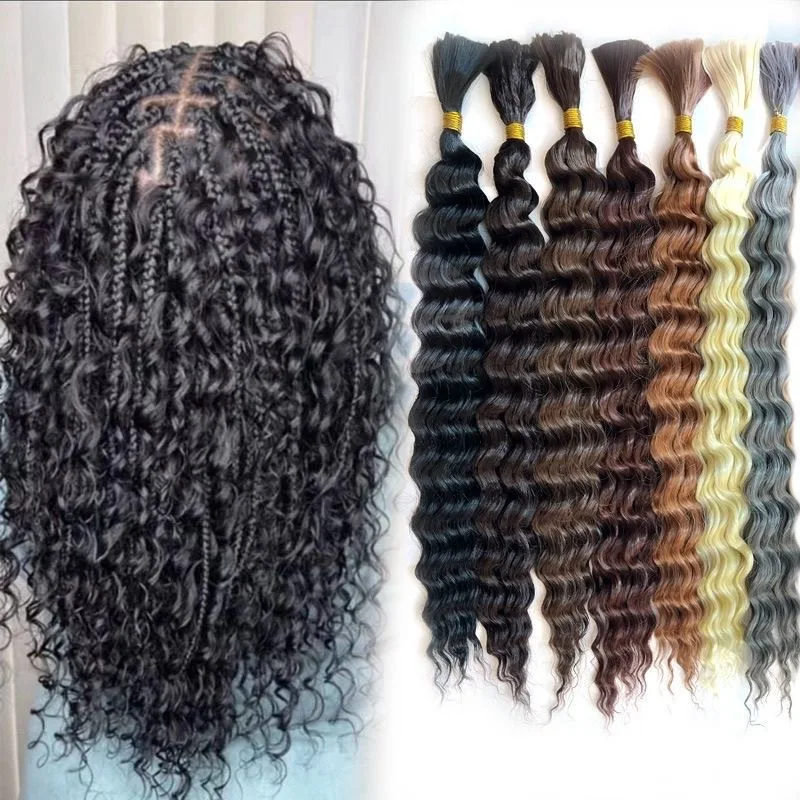 boho human hair braids 24inch 30inch Synthetic Deep wave  hair bundle