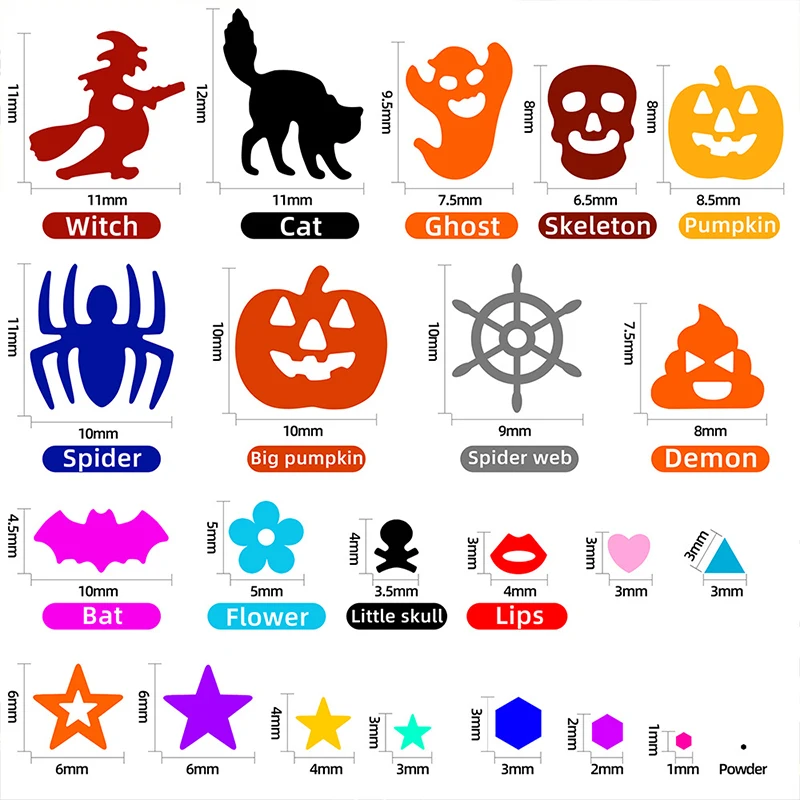 3D Halloween Nail Art Glitter Sequins Flakes Gold Black Bat Skull Spider Pumpkin DIY Nail Art Decor Design Sequins For Women