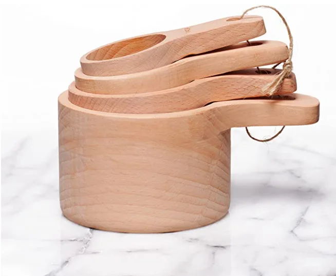 Eco Friendly Coffee Measuring Spoon 4-piece Set Custom Logo Kitchen Tool Beech Wood Measuring Cup