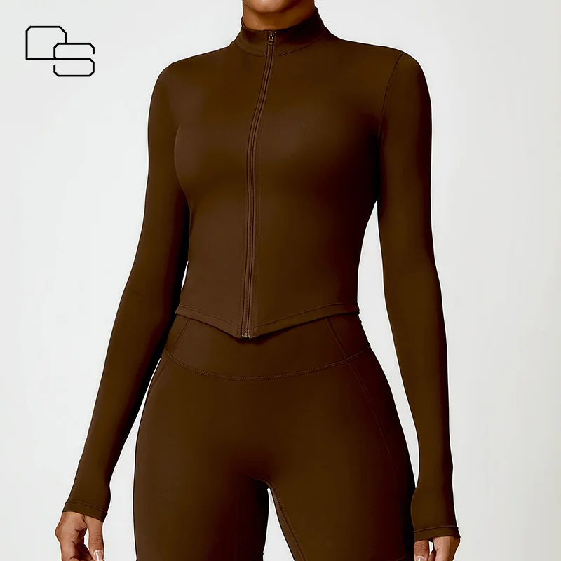 DS Winter Long Sleeves Stand Collar Zipper Yoga Wear Workout Sportswear Gym Fitness Tops