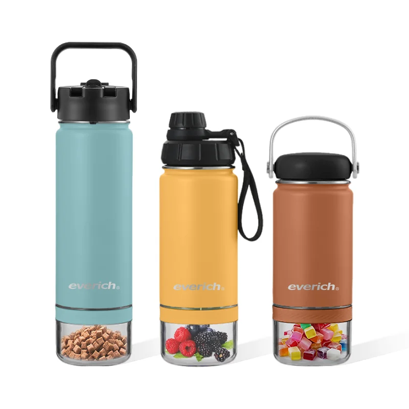 Everich leakproof BPA FREE 10/14/18oz Vacuum Stainless Steel Insulated drink Water Bottles cup mug with 4oz storage bottom box