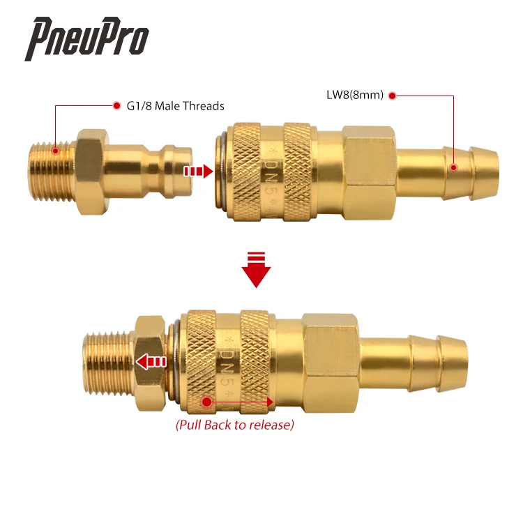 Газовый фитинг, пневматический быстроразъемный шланг из натуральной латуни, соединительная муфта