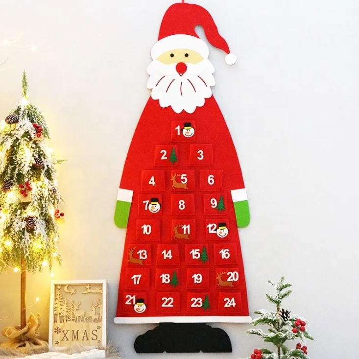 
Felt Christmas Tree Advent Calendar 3ft DIY Christmas Tree Ornaments Set Decoration 24 Days Countdown Calendar  (1600286583027)