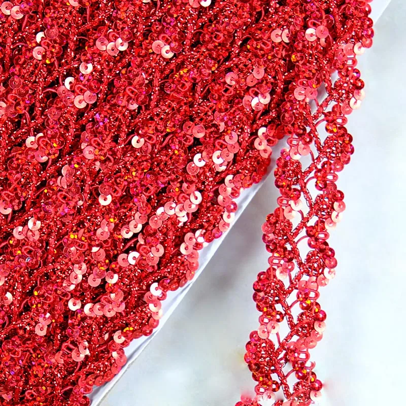 3cm 13m Diy Polyester Sewing Trimming Lace Ribbon Christmas Costume Red Green Blue Sequined Metallic Tatting Braided Lace Trim