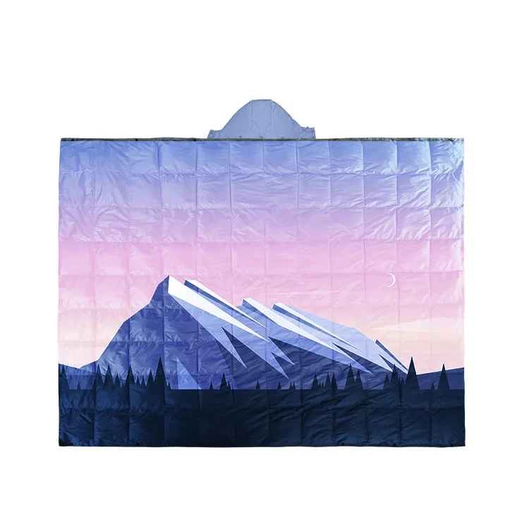 Custom Colorful Puffy Detachable Hooded Blanket Outdoor Picnic Camping Hiking Waterproof Portable Duck Down Blanket