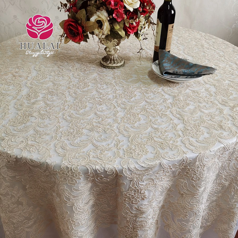 embroidered table overlay wedding Yellow brown mesh tablecloth vintage table cloth embroidered