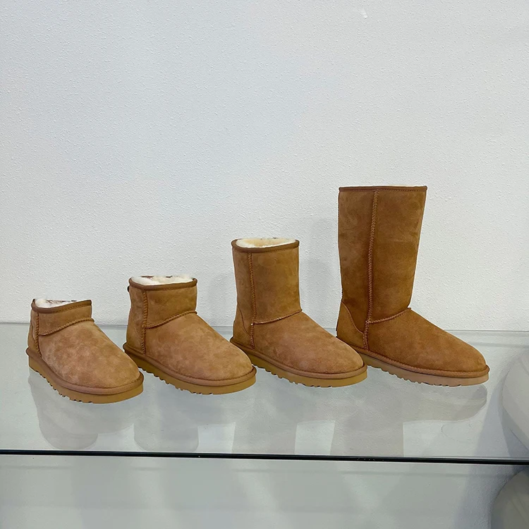 Custom Australia Genuine Sheepskin Leather Warm Soft Fuzzy Fluffy Outdoor Winter Warm Snow Boots for Women