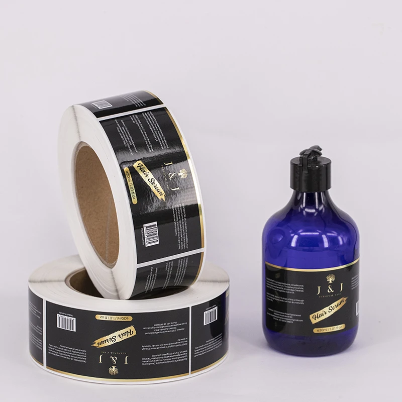 custom printing labels for bottles , packaging sticker vinyl hair care products private label with metallic effect