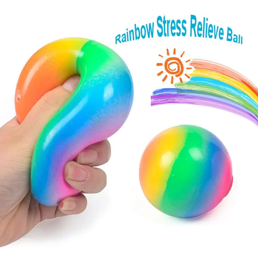 Factory Direct Sell Rainbow Ball Stress Relief Toy Sticky Sensory Squeeze Balls Squishy Fidget Toys For Kids