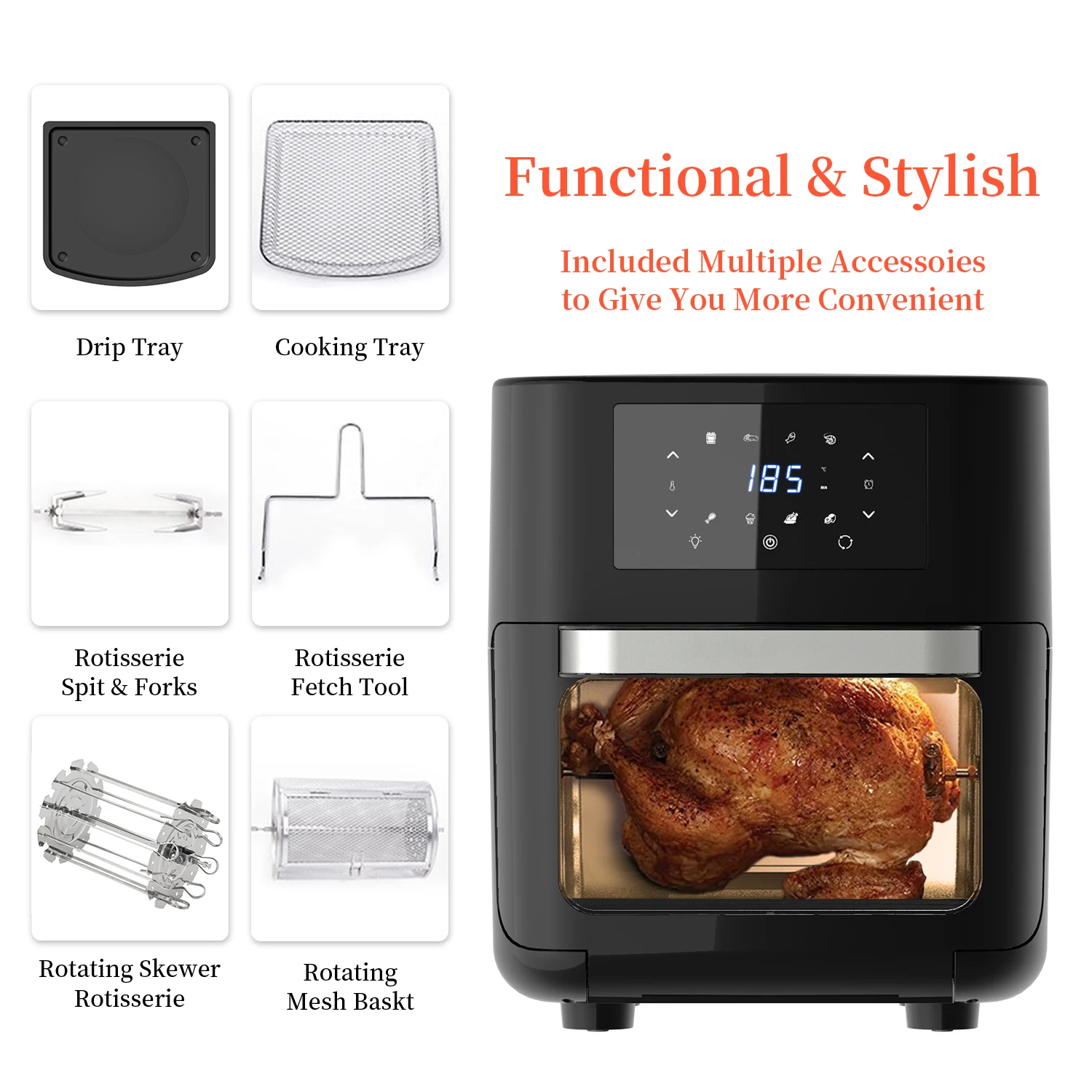 2023 Hot Sales Air Fryer Oven 1700W Digital Display Wholesale Air Vacuum Fryer 12L with Multiple Accessories