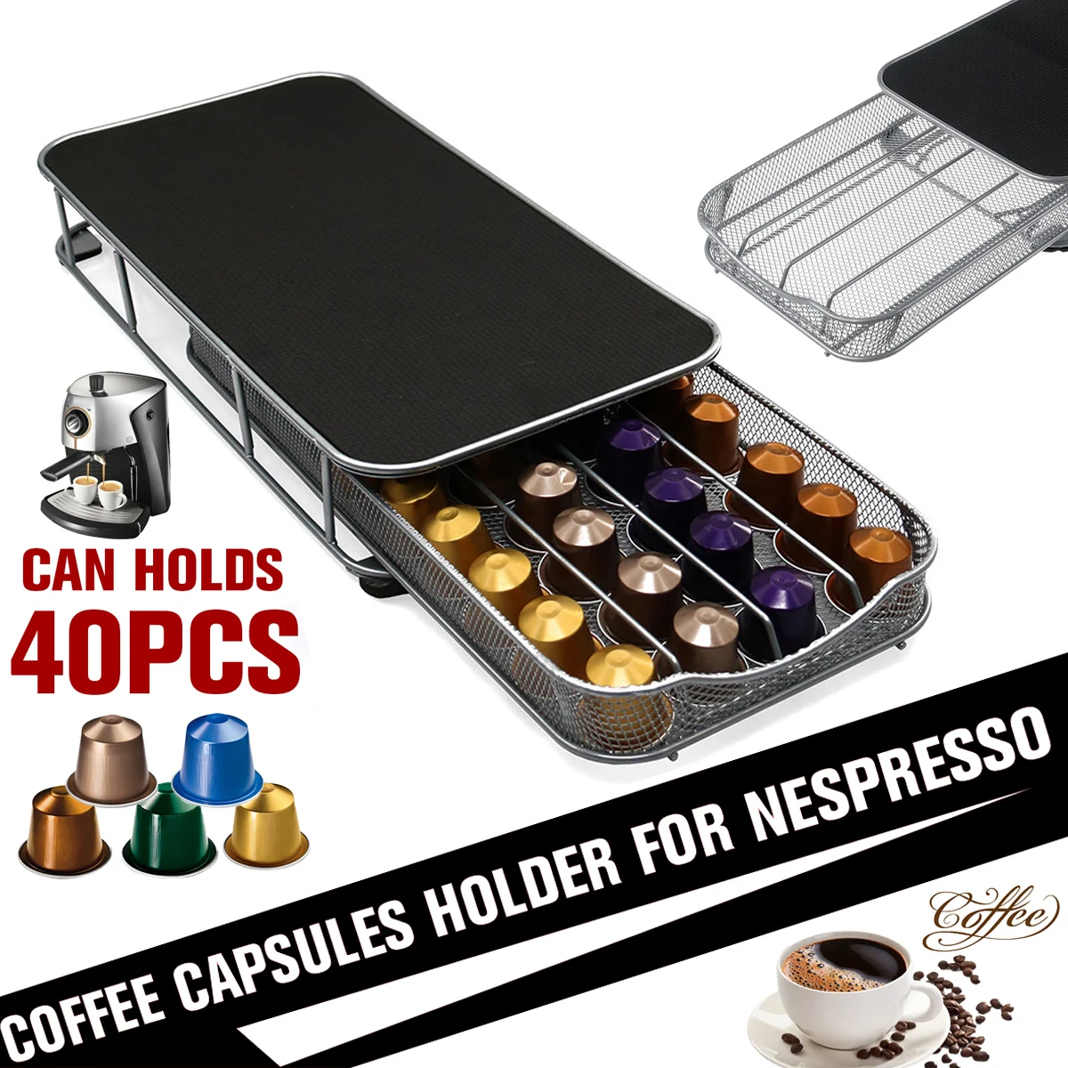 Home Kitchen Counter Organizer Small 40 Nespresso Storage Capsule Pod Original Line Capsule Drawer