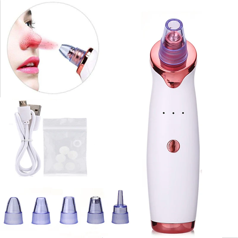 5 heads electric usb rechargeable pore cleaner nose black head extractor vacuum blackhead remover tool kit