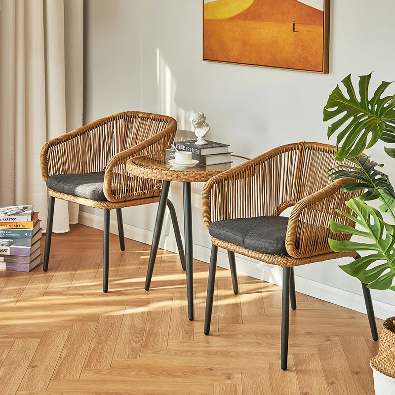 Outdoor Table and Chair Combination Woven Rattan Chair Balcony Rattan Chair Leisure Outdoor Backrest