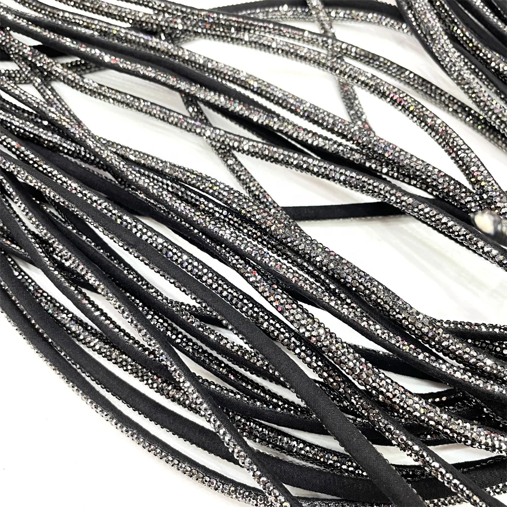 tr096 luxury crystal stripe sandals decoration rhinestone tube rope for shoes