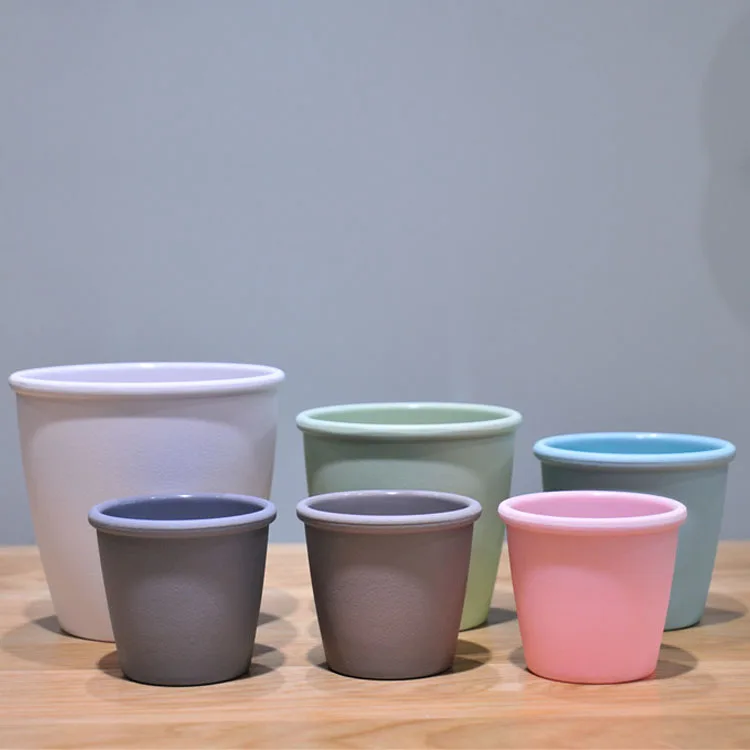 Round Thick Mouth Home Plastic Colorful Artificial Plant Flower Pots Planters Indoor