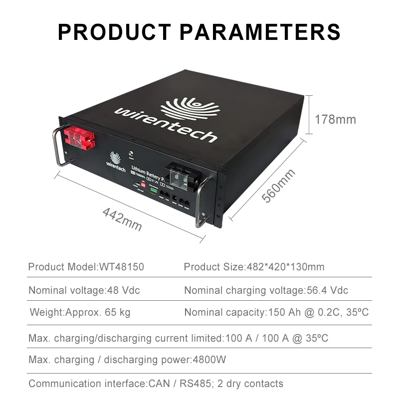 51.2V 150Ah Lithium Battery Telecom Power System Backup Telecom Tower Batteries Solar System 7.6KW 15KW Rack Energy for Telecom