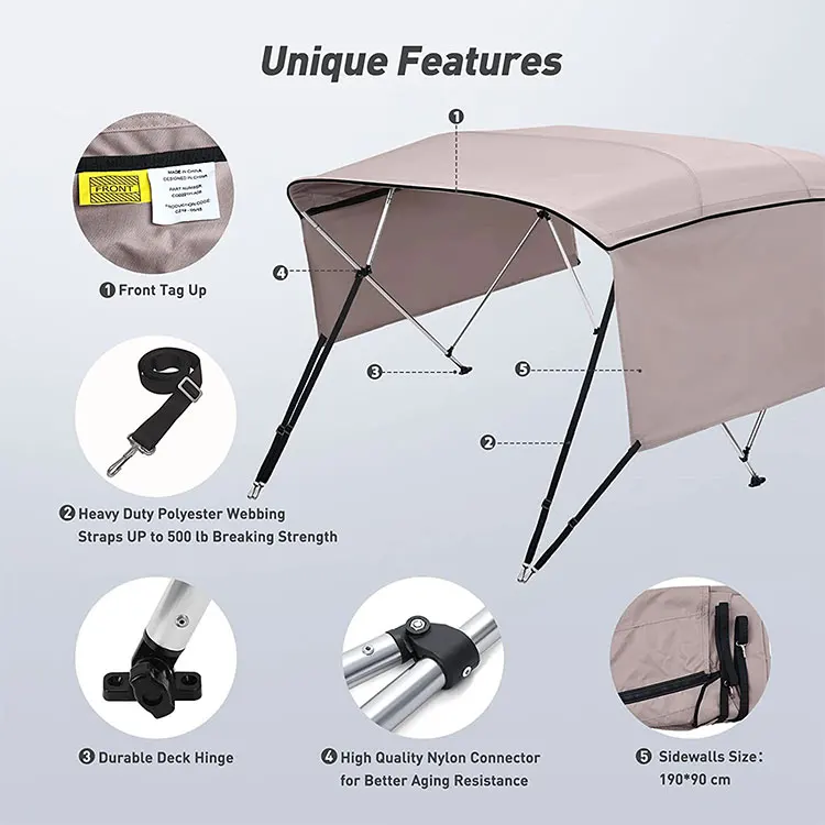 Marine Bimini Top Boat Accessories Foldable Easily Installed Kayak Cover Boat Canopy Universal