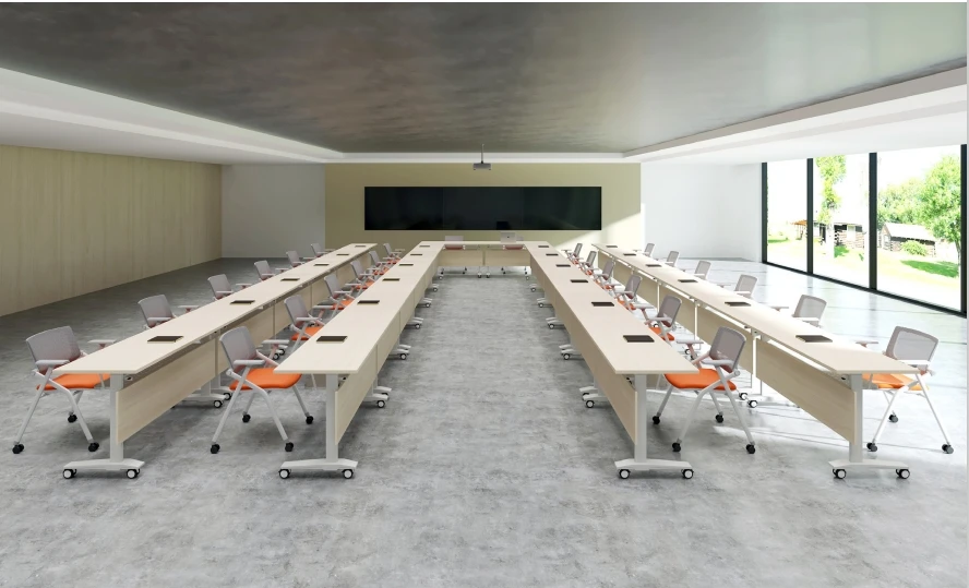 Folding Training Table And Chair Combination Conference Table Double Tutoring Class Study Desk Long Table Office Movable Desk