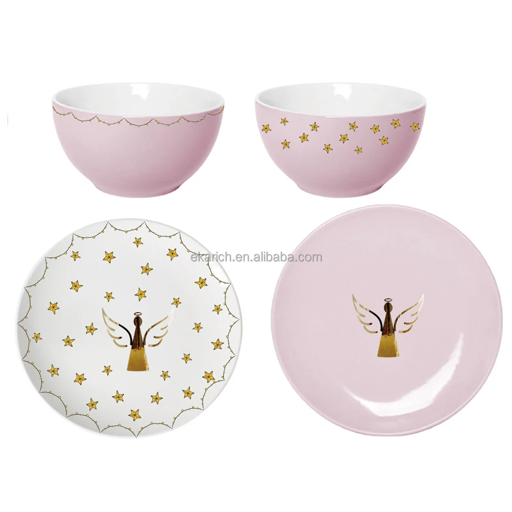 52PCS Bone China Dinnerware Sets Minimalist Nordic Pink Dinnerware SET Angel Decorative Tableware Wholesale