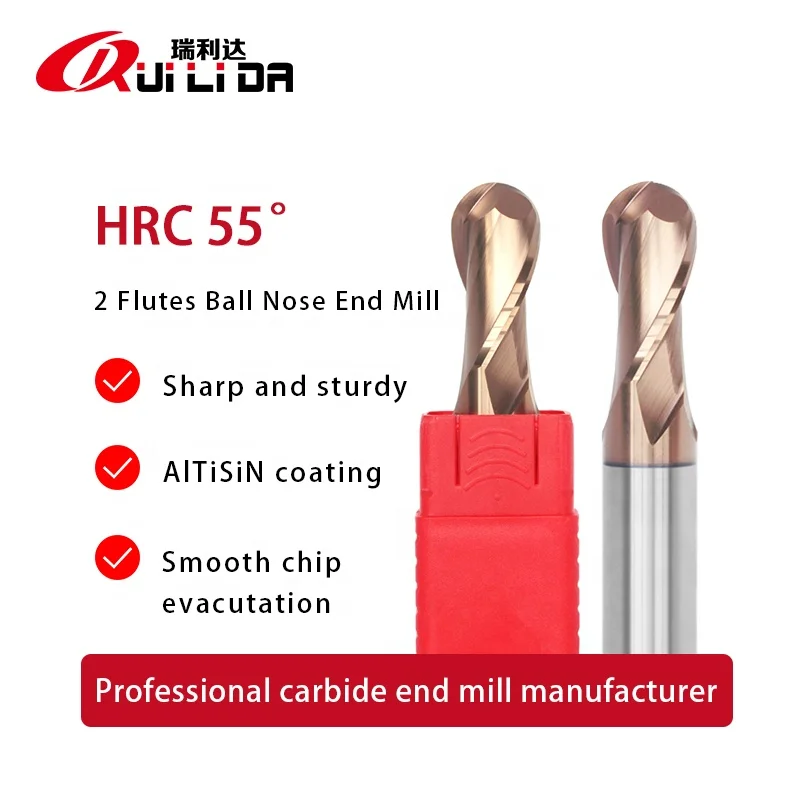 RLD HRC55 heat resistant carbide 6mm ball nose end mills 2 flutes wholesale