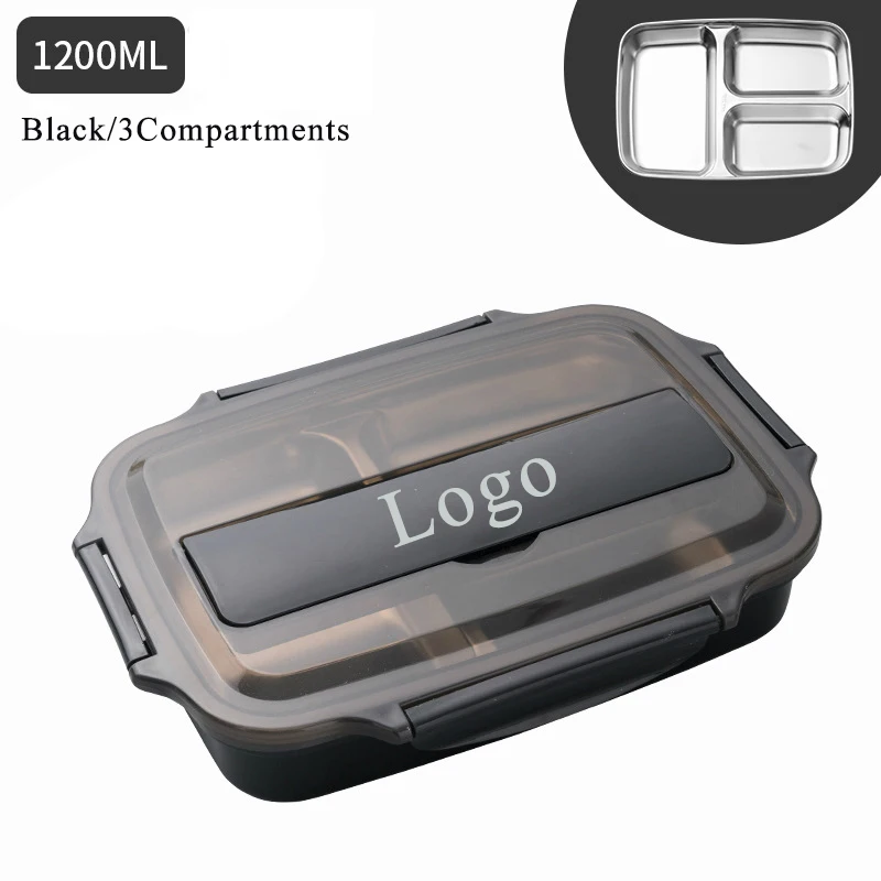304 г. Ланч-бокс из нержавеющей стали и пластика с 3/4/5 отделениями Bento пользовательским логотипом напечатанными столовыми приборами
