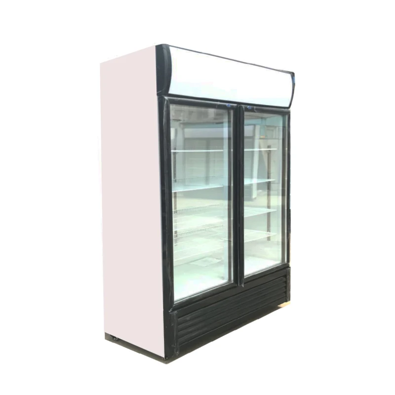 Commercial Two-Glass Door Beverage Refrigerator Upright LED Display Cooler Store Use Cold Drinks Red Bull Storage Restaurants