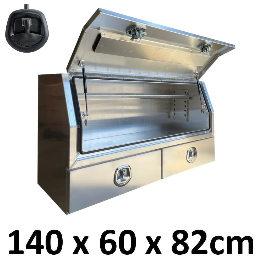 Custom Waterproof Powder Coated Flat Aluminum Alloy Pick Up Truck Tool Box With Whale Tail Locks And Removable Shelf