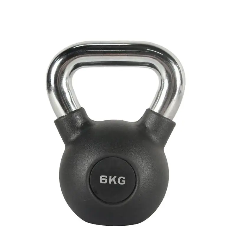 Custom Logo Cast Iron Kettlebell Chrome Handle Kettle Bells Gym 4KG-32KG Weights Rubber Coated