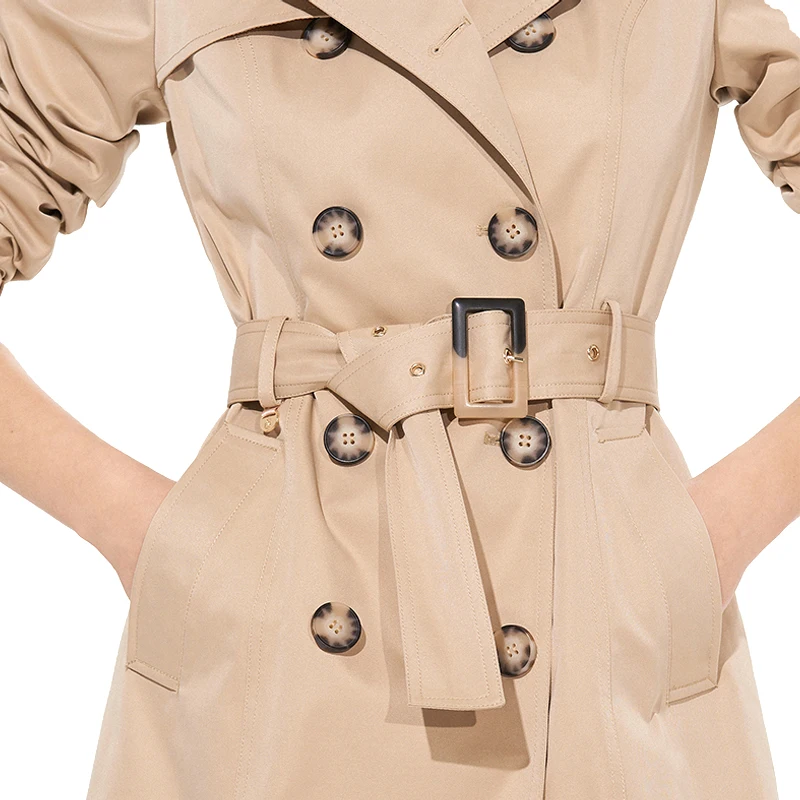 Spring Women Double Breasted Long Coat Office Khaki Classic Casual Trench Coat for Ladies