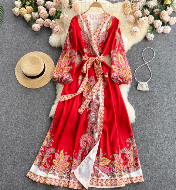 Европа и Соединенные Штаты платье показ мод элегантный темперамент женщин дизайн чувство платье с принтом для девочек