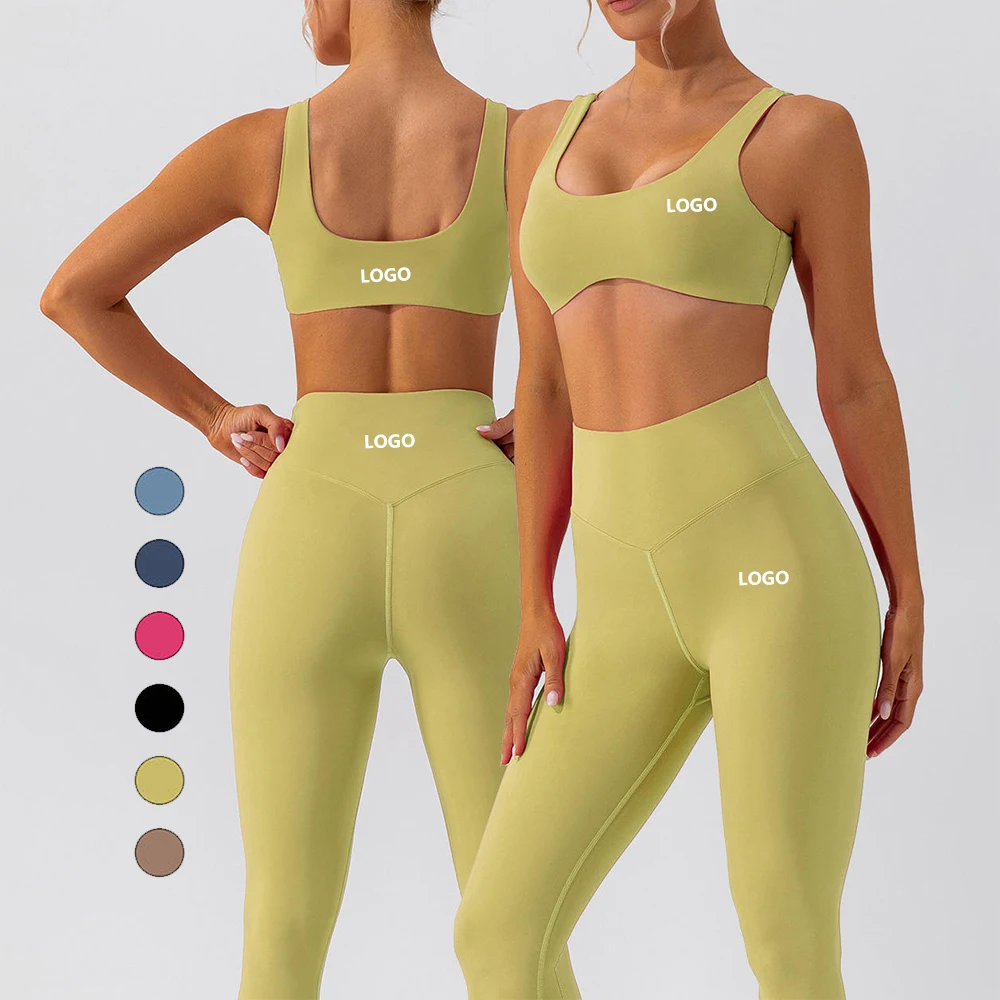 OEM Solid Color Athletics Activewear Sexy Yoga Sets Shock proof Sports Bra Yoga Legging Suit Workout Women Yoga Gym Fitness Sets