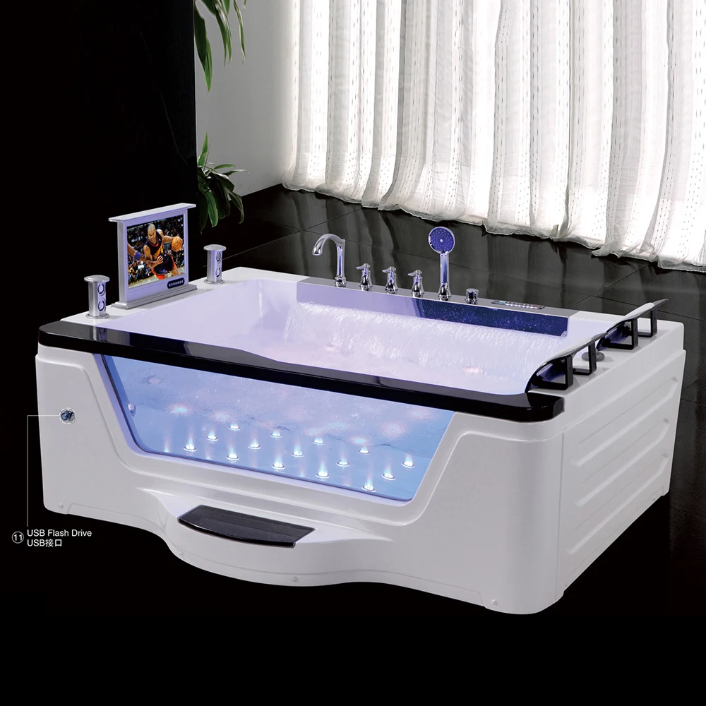 rectangular water jet custom fiberglass tub extra large bathtubs two person massage whirlpool bathtub with tv