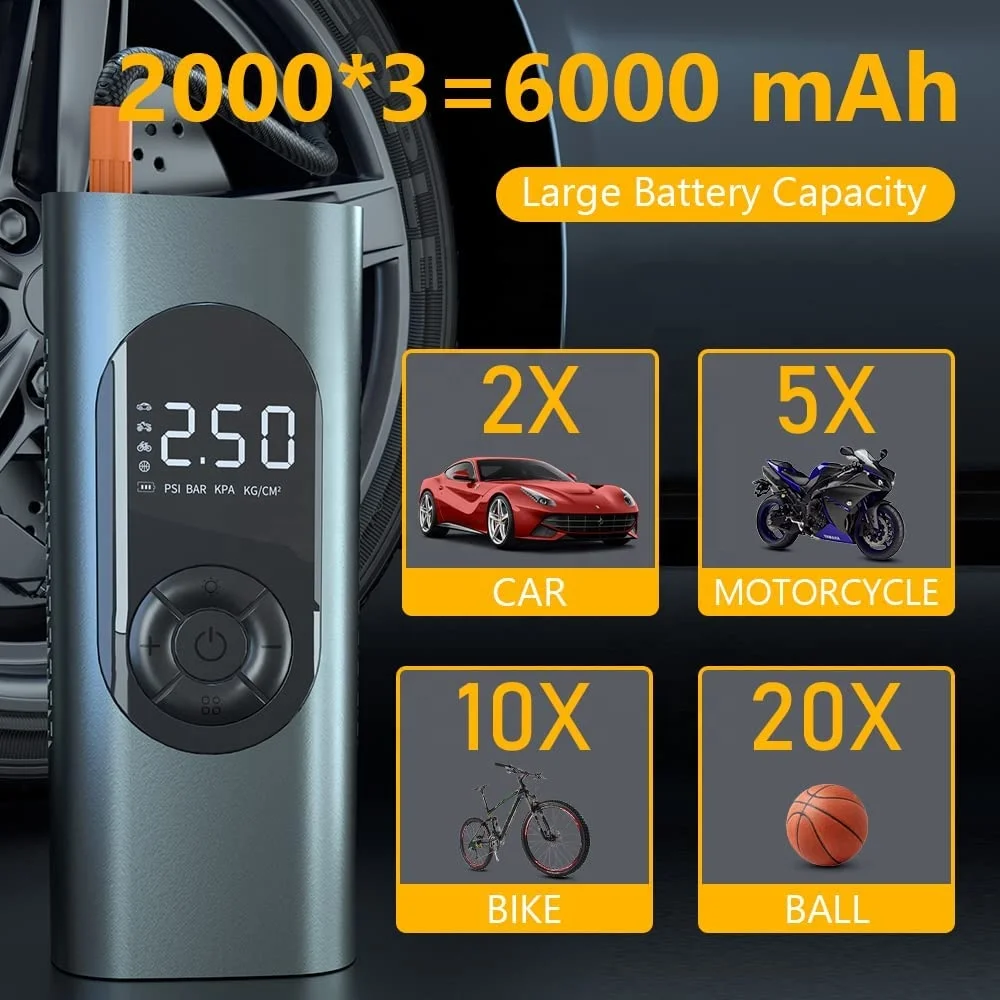 New Arrival Wireless digital mini portable battery cordless car air pump compressor tire tyre inflators rechargeable bicycle