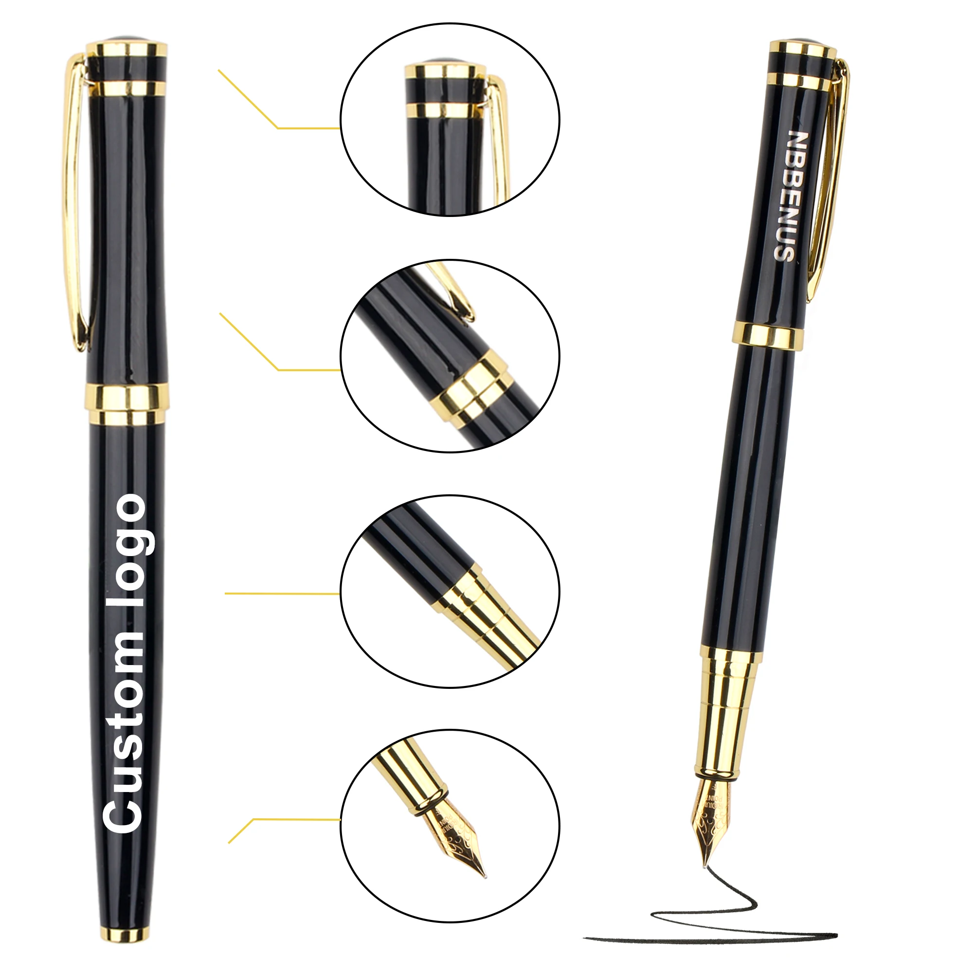 Customized Brand Logo Business Metal Stationery Fountain Pen Promotional Writing Accessory Gifts