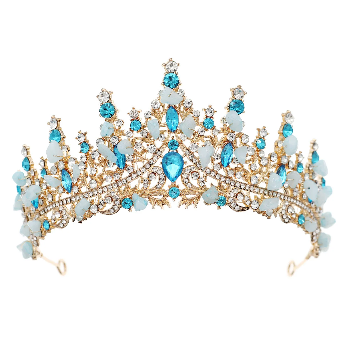 LUOXIN Customization Sky Blue Bead Crystals Bridal Wedding Tiara Princess Rhinestone Crown