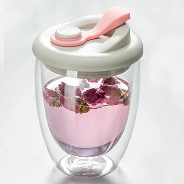 Custom Logo heat resistant Double Wall high Borosilicate Glass Tea Cup
