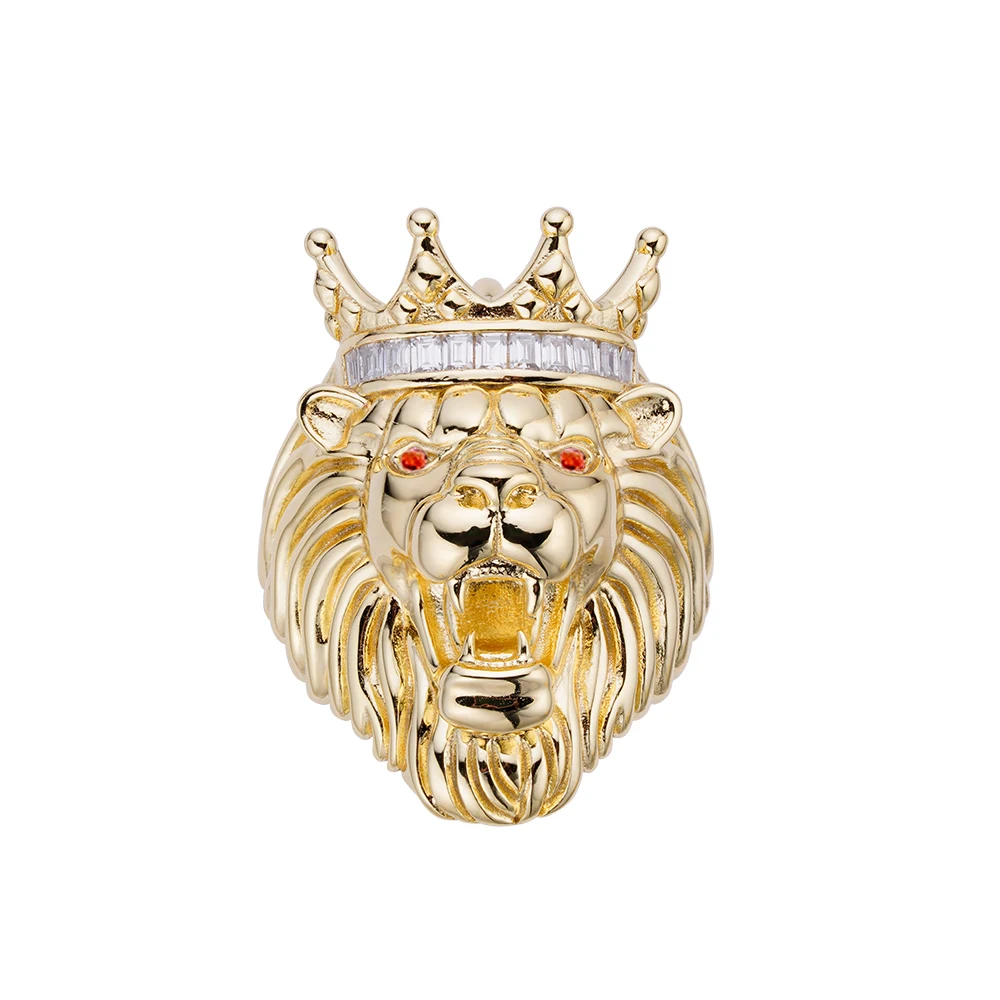 Новейший оптовый дизайн животных S925 со львом 5A кубическим цирконием 18K позолоченное кольцо в стиле хип-хоп для мужчин