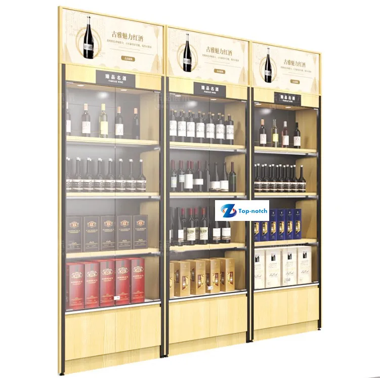 supermarket wooden Vin rouge display cabinet,red wine display rack for retail store