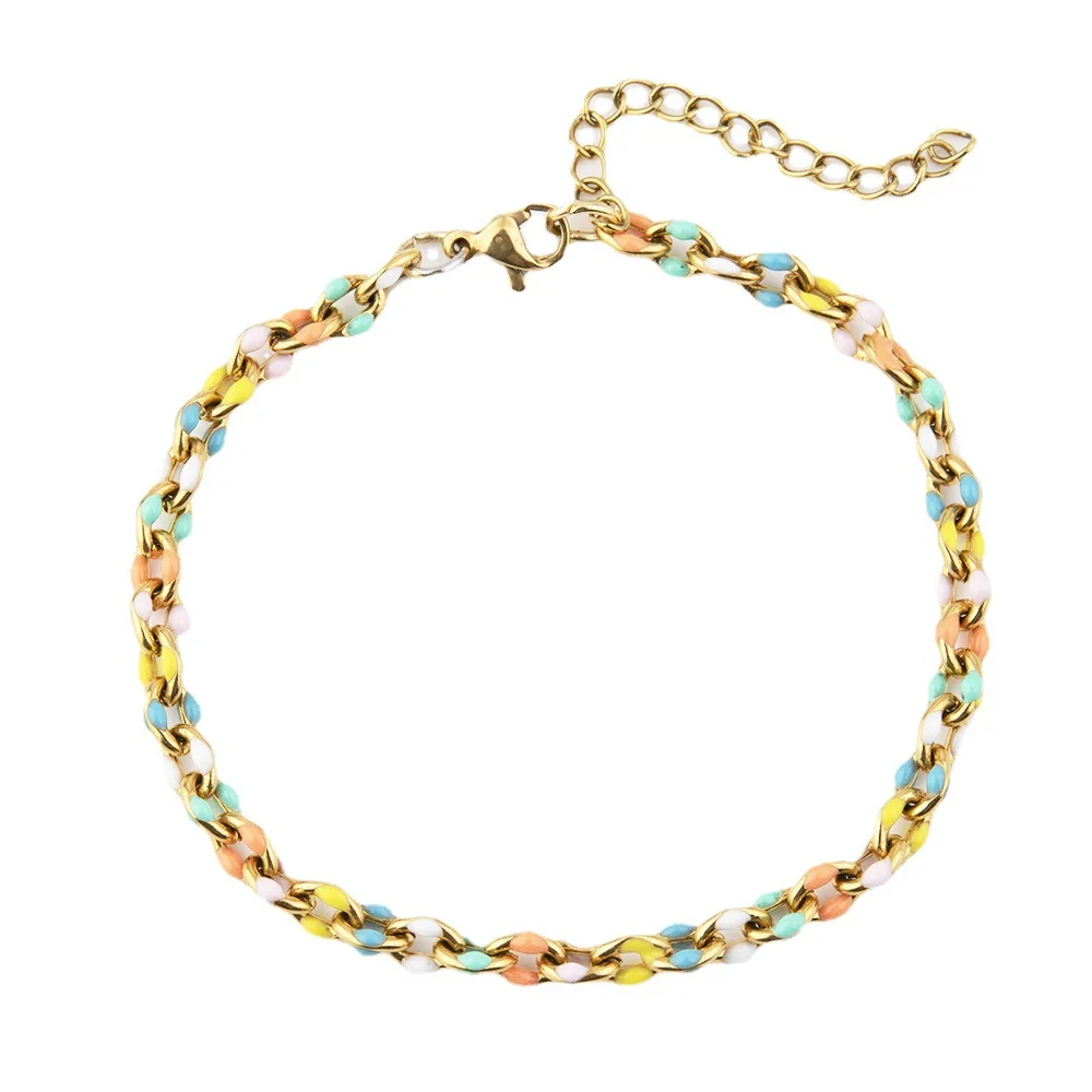Bohemia Retro Stainless Steel Enamel Beaded Jewelry Sets Handmade Colorful Beads Chain Necklace and Bracelet