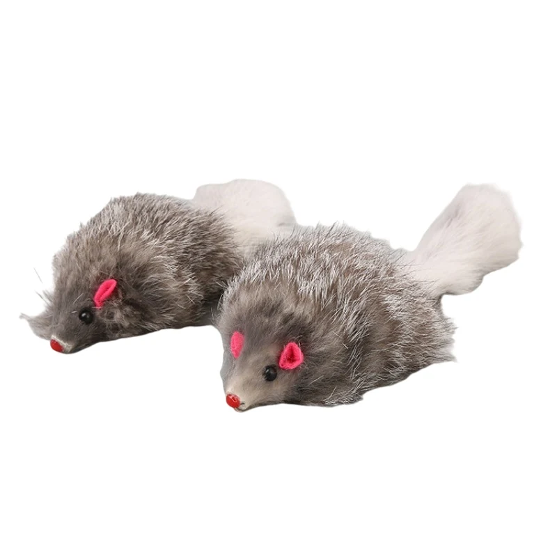 Cute fake mouse pet cat toy soft rabbit fur long hairy tail mouse toy plush cat toy