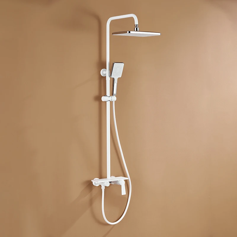 2022 New Model Modern Hotel Wall Mounted Shower Mixer Bathroom White Rain Shower Set With Marble Color Panel