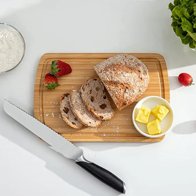 Bamboo Cutting Board, Kitchen Chopping Boards with Juice Groove for Meat, Vegetables Bamboo Butcher  Block Carving Board